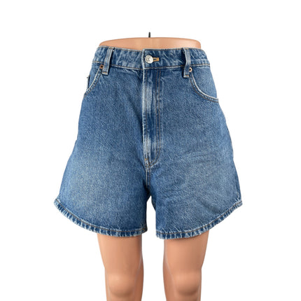 Zara Women's Blue Medium Wash High Waisted Wide Leg Denim Jeans Shorts Size 10