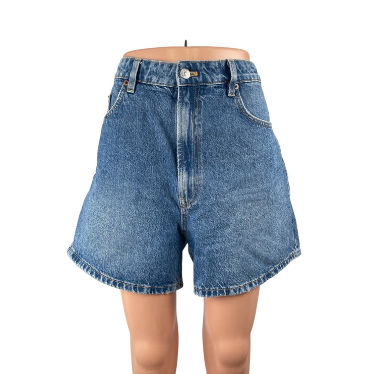Zara Women's Blue Medium Wash High Waisted Wide Leg Denim Jeans Shorts Size 10