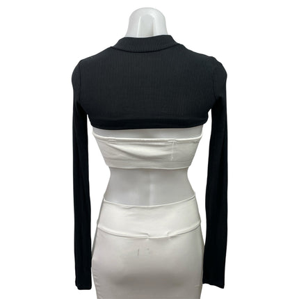 Alo Yoga Black Mock Neck Long Sleeve Ribbed Knit Shrug Bolero Crop Top Size XS