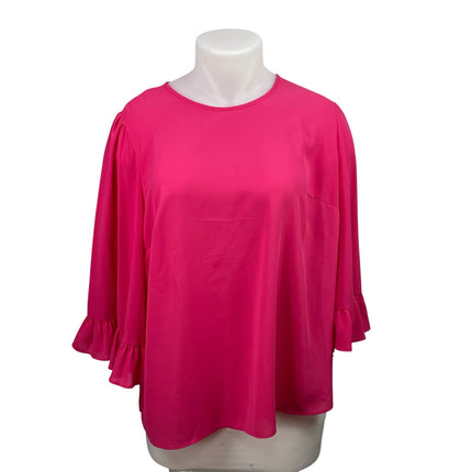 ELOQUII Women's Pink 3/4 Sleeves Crewneck Ruffled Cuff Relaxed Blouse Top Sz 16