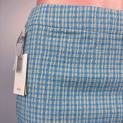 Aritzia Wilfred NWT Blue Yellow Plaid Check High Waist Pull On Mini Skirt Size S