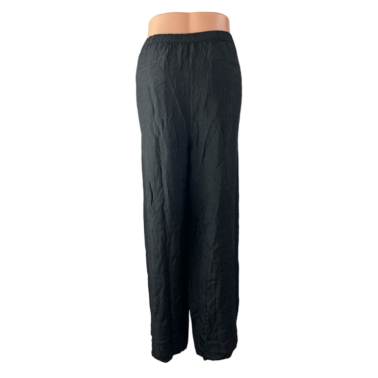 J.Crew Women's Black Pull On High Waisted Wide Leg Baggy Trousers Pants Size L