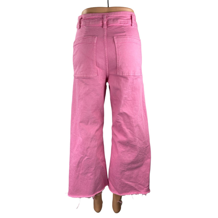 Zara The Marine Straight Womens Pink Raw Frayed Hem Wide Leg Denim Jeans Pants 4
