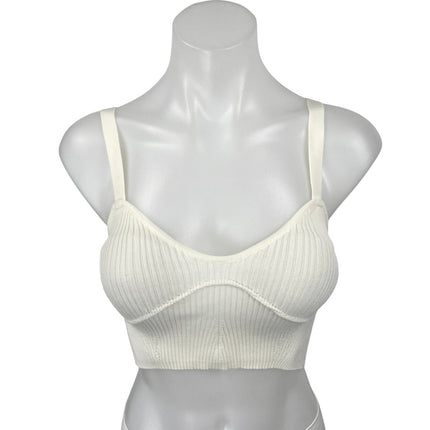 Stradivarius Cream Ribbed Knit Sculpt Sleeveless Cami Camisole Tank Crop Top XS