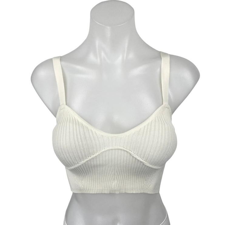 Stradivarius Cream Ribbed Knit Sculpt Sleeveless Cami Camisole Tank Crop Top XS