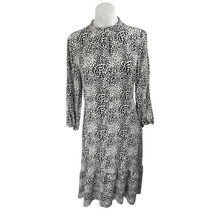 Zara Black White Leopard Animal Print Long Sleeve Mock Neck Midi Dress Size S