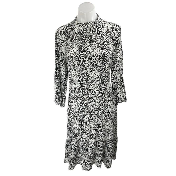 Zara Black White Leopard Animal Print Long Sleeve Mock Neck Midi Dress Size S