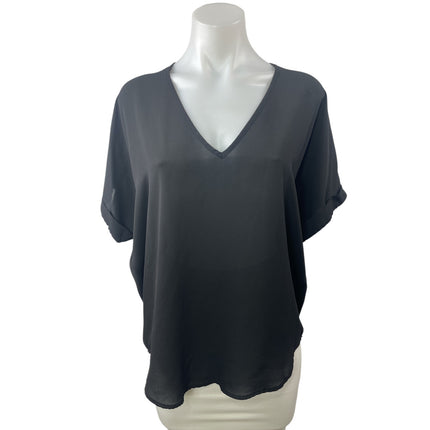 Lush Women's Black V Neck Short Dolman Sleeves Tunic Shirt Blouse Top Size S