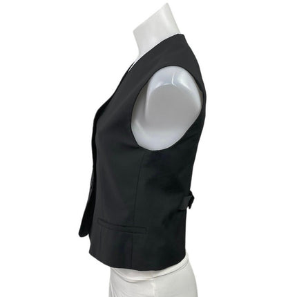 COS Women's Black Sleeveless V Neck Adjustable Work Button Down Vest Top Size 4