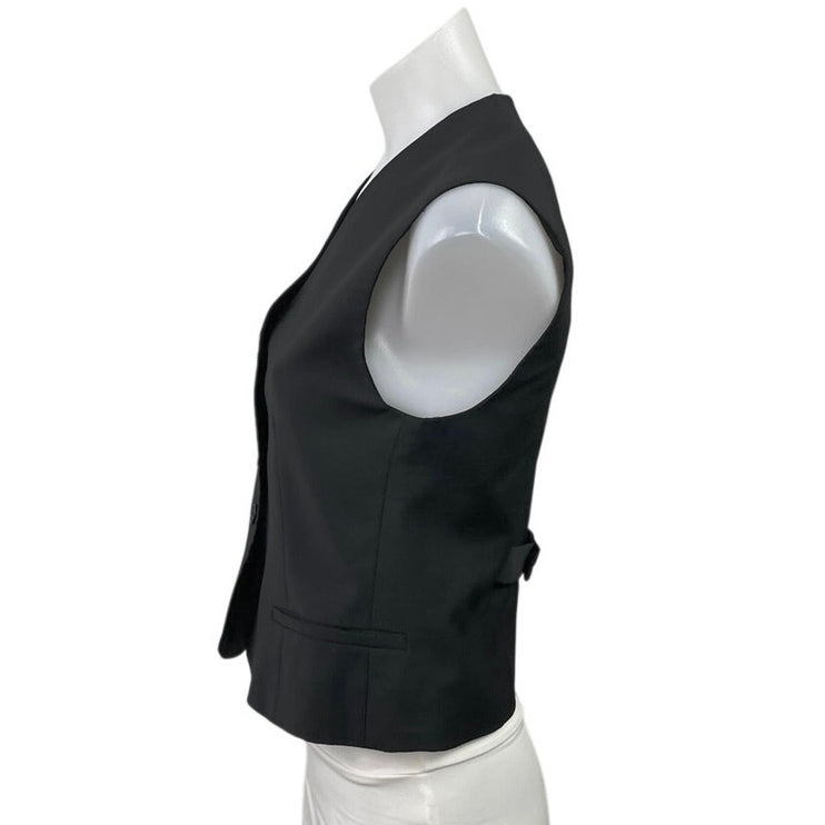 COS Women's Black Sleeveless V Neck Adjustable Work Button Down Vest Top Size 4