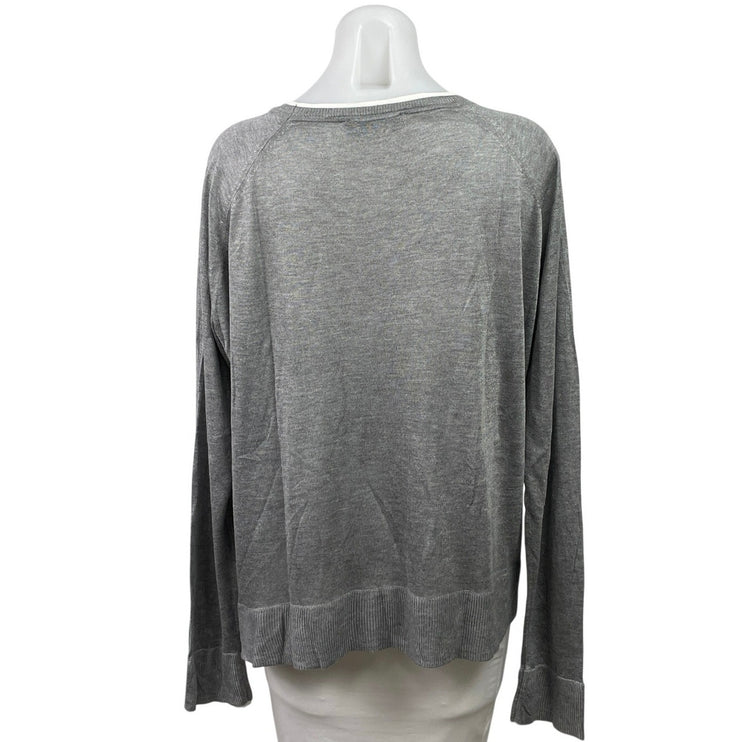 Zara Women's Gray Kintted Long Sleeve Crew Neck Sweatshirt Sweater Top Size XL