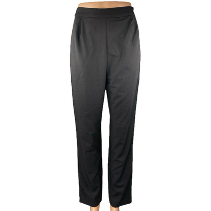 Lulus Women's Black Straight Tapered Leg High Waist Zip Trousers Dress Pants S