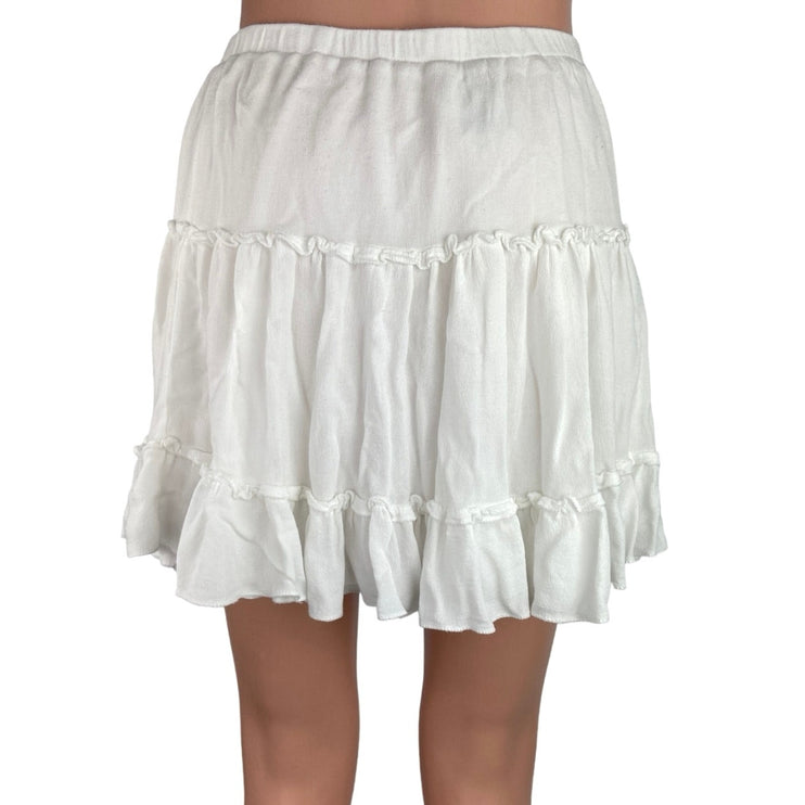 Polly White Ruffle Tiered Elastic Waist Mini Casual Summer A-line Skirt Sz 12