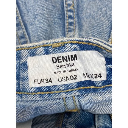 Bershka Womens Blue High Rise Wide Leg Mom Bermuda Boyfriend Denim Shorts Size 2