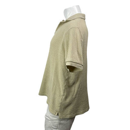 Samsoe Men's Cream Waffle Knit Thermal Short Sleeve Golf Polo Shirt Top Size M