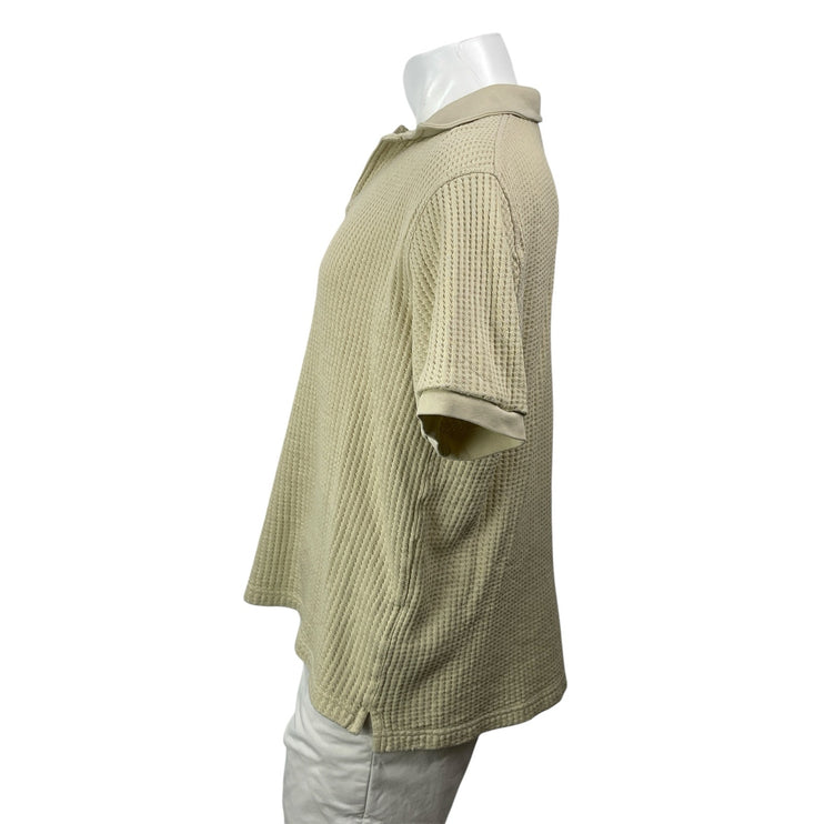 Samsoe Men's Cream Waffle Knit Thermal Short Sleeve Golf Polo Shirt Top Size M