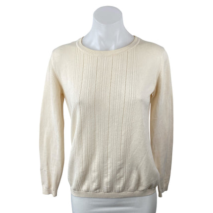 Banana Republic Women's Cream Long Sleeve Crew Neck Knit Sweater Top Size S