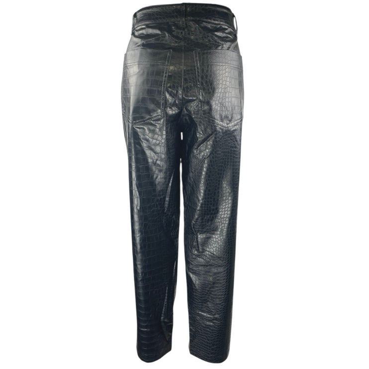 A New Day Women's Black Croc Faux Leather Vegan Wide Leg Trousers Pants Size 8