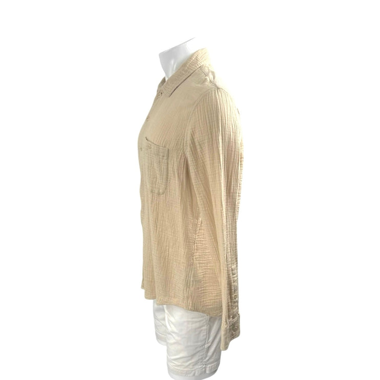 Club Monaco Beige Textured Collared Long Sleeve Casual Button Down Shirt Top L