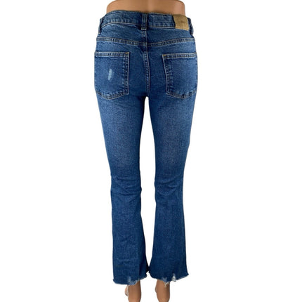 Zara Kids Blue Mid Rise Distressed Raw Hem Flared Bootcut Denim Jeans Pants13-14