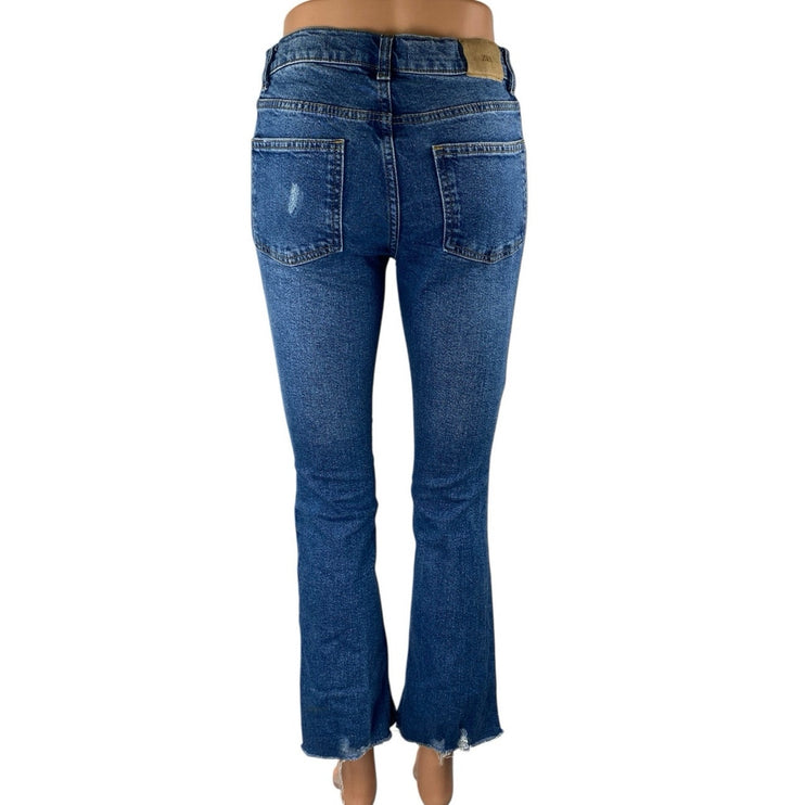 Zara Kids Blue Mid Rise Distressed Raw Hem Flared Bootcut Denim Jeans Pants13-14