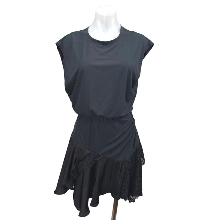 NEW Free People Jazzy Women's Black Sleeveless Lace Ruched Mini T-shirt Dress XS