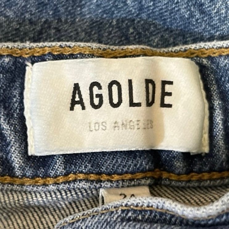 Agolde Blue Denim High Rise Skinny Medium Wash Stretch Crop Ankle Jeans Size 24