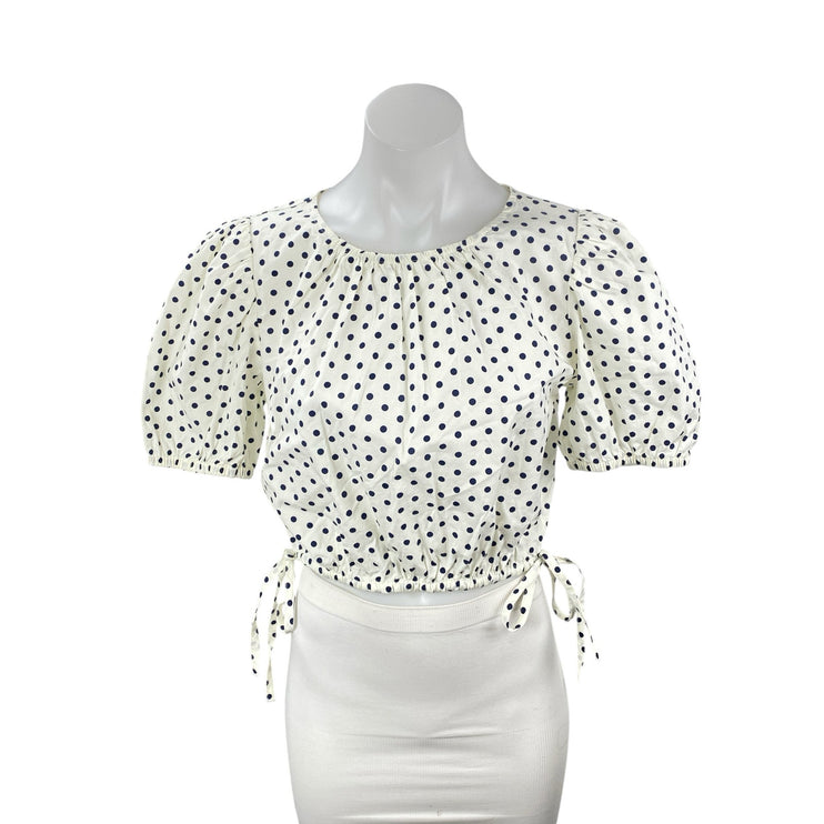 NEW Vineyard Vines Resort Stretch Polka Dot Puff Sleeve Crop Blouse Top Size S