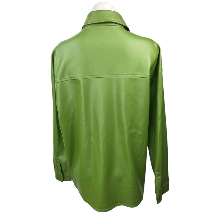 WeWoreWhat Women's Green Faux Leather Vegan Shacket Jacket Shirt Top Size M