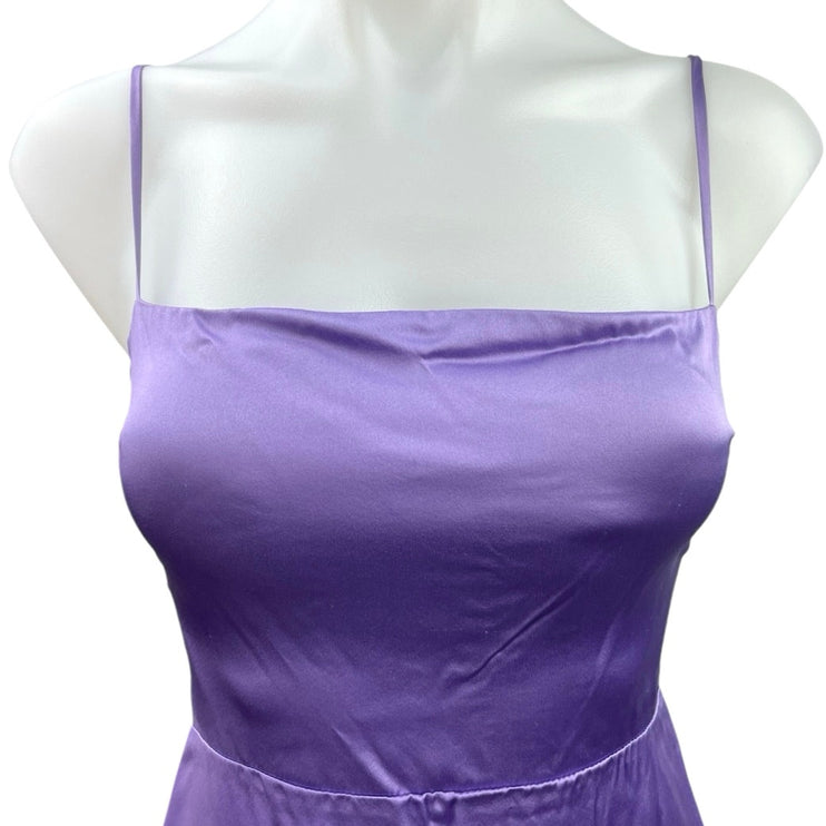 Reformation Purple 100% Silk Satin Smocked Cami Tank A Line Mini Dress Size 0