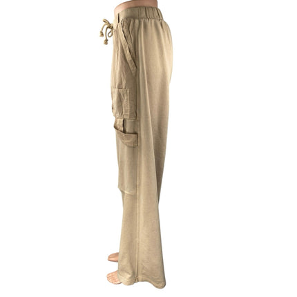 Zara Women's Beige Tan Khaki Chino High Rise Wide Leg Trousers Pants Size S