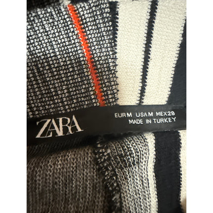 Zara Women's Gray Striped Fringe Elastic Waist Wide Leg Palazzo Trousers Pants M