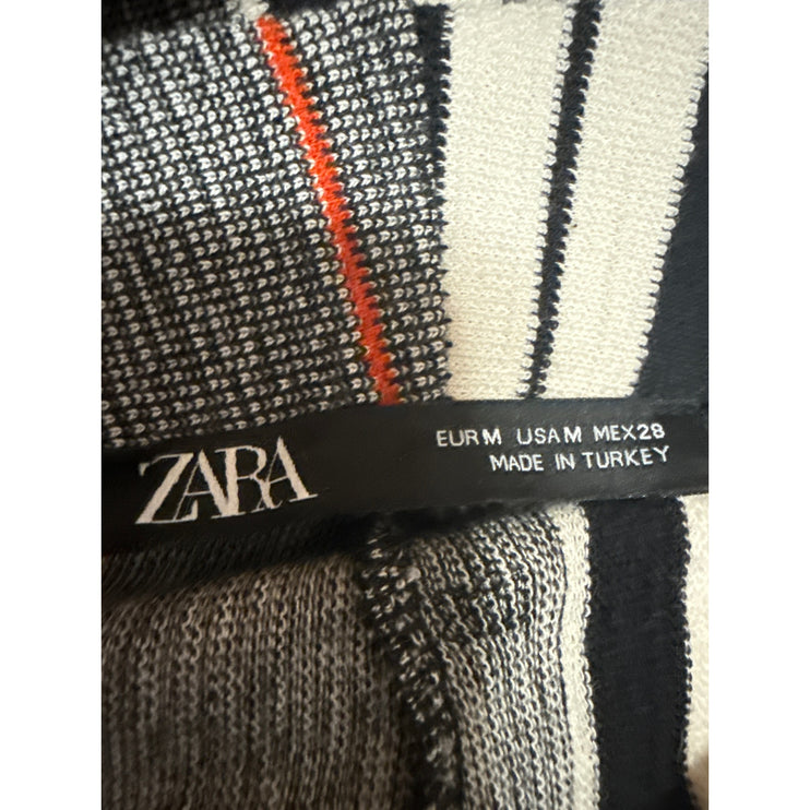 Zara Women's Gray Striped Fringe Elastic Waist Wide Leg Palazzo Trousers Pants M