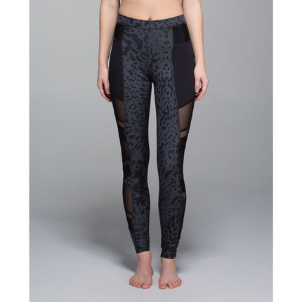 Lululemon Just Breathe Black Leopard Mesh Yoga Athletic Leggings Pants Size 4
