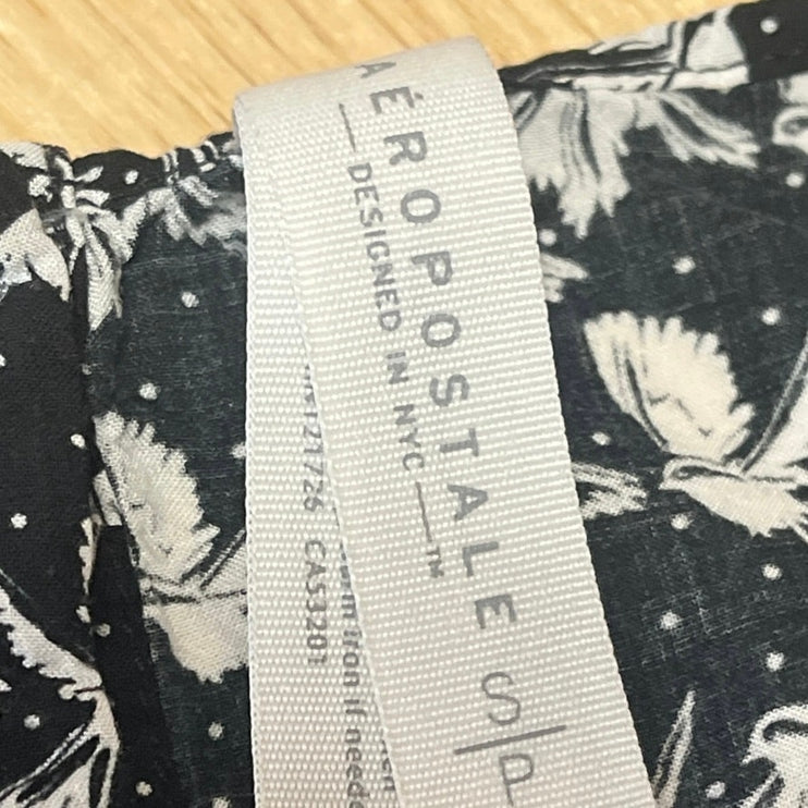 Aeropostale Black Animal Bird Print Long Sleeve Crop Shirt Blouse Top Size S