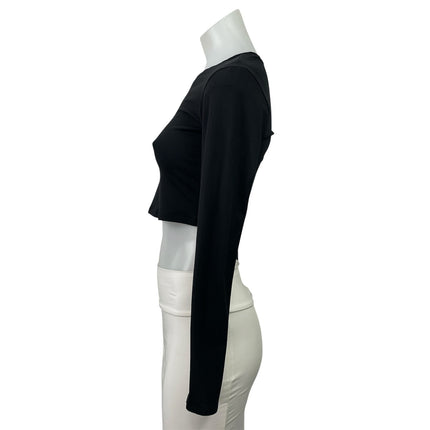 Alo Yoga Women's Black Crew Neck Long Sleeve Workout Athletic Crop Top Size S
