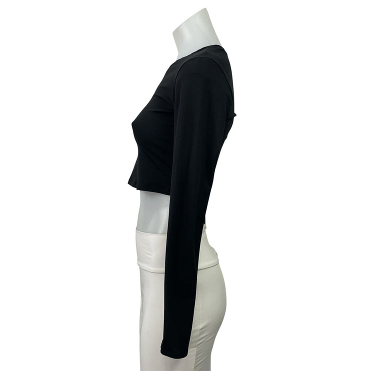 Alo Yoga Women's Black Crew Neck Long Sleeve Workout Athletic Crop Top Size S
