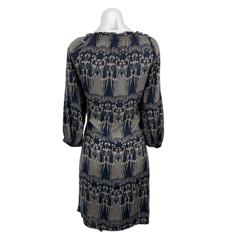 Banana Republic Black Peasant Floral Smocked Button Up Mini Shirt Dress Size S