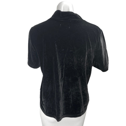 Madewell Women's Black Velvet Velour Mock Neck Short Sleeve Sweater Top Size L