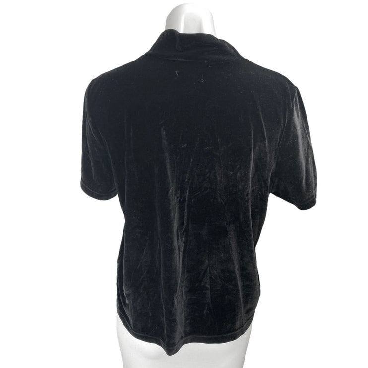 Madewell Women's Black Velvet Velour Mock Neck Short Sleeve Sweater Top Size L