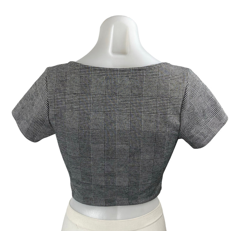 Hollister Women's Gray Plaid Short Sleeve Square Neck Button Up Crop Top Size S