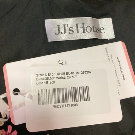 NEW JJ's House Black Silk Satin Floral Embroidered Mini Fit & Flare Dress Sz 10
