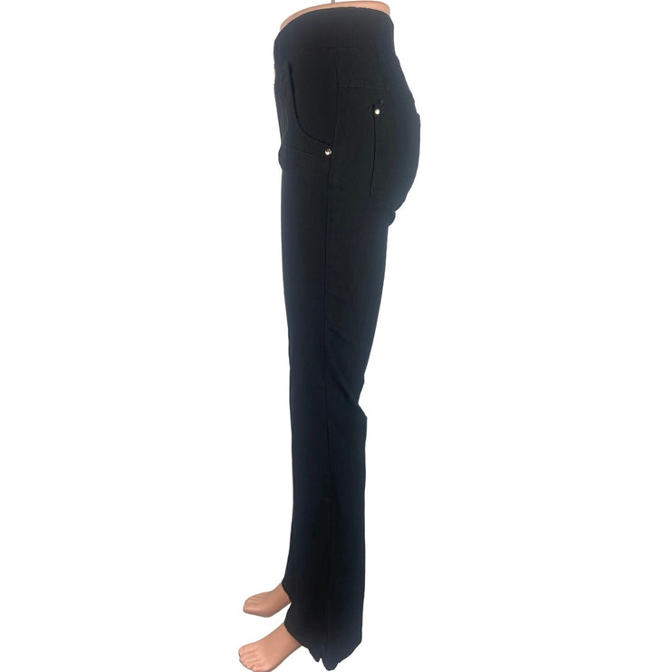 Acrobat Black Flared Leg Mid Rise Elastic Waist Pockets Stretch Pull On Pants 40