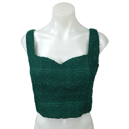 Abercrombie & Fitch Green Sleeveless Plaid Checkered Knit Tweed Crop Tank Top L