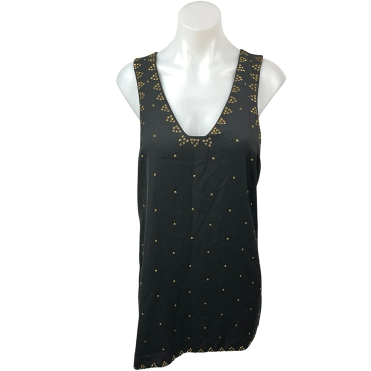 Free People Black Sequin V Neck Sleeveless Boho Shift Tank Mini Dress Size 6