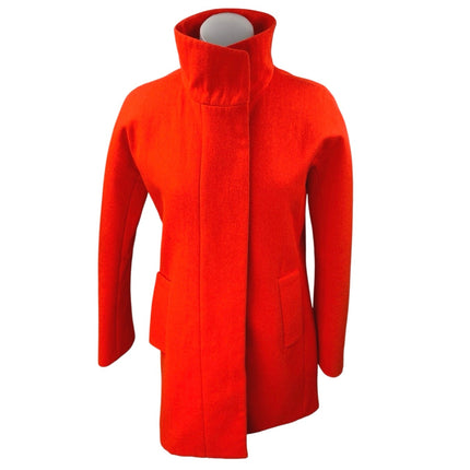 J.Crew Women's Orange Red Wool Long Sleeve Funnel Neck Pea Coat Jacket Size 0