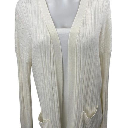 Charli Women's White Linen Rib Knit Long Sleeve Belted Pocket Maxi Robe Size M