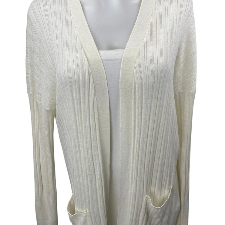 Charli Women's White Linen Rib Knit Long Sleeve Belted Pocket Maxi Robe Size M