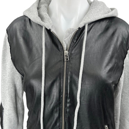 Aritzia Wilfred Gray Black Faux Leather Panel Zip Up Hoodie Coat Jacket Size XS
