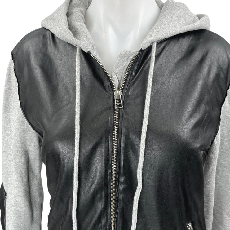 Aritzia Wilfred Gray Black Faux Leather Panel Zip Up Hoodie Coat Jacket Size XS